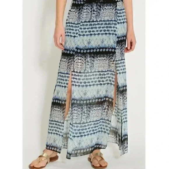 NEW Maurices Blue Mixed Print Chiffon Double Front Slit A-Line Maxi Skirt - Picture 1 of 8